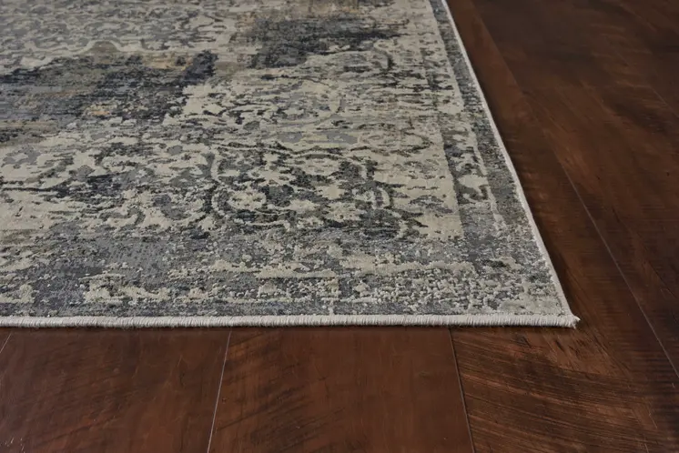 9' X 13' Ivory Machine Woven Distressed Diamond Floral Medallion Indoor Area Rug