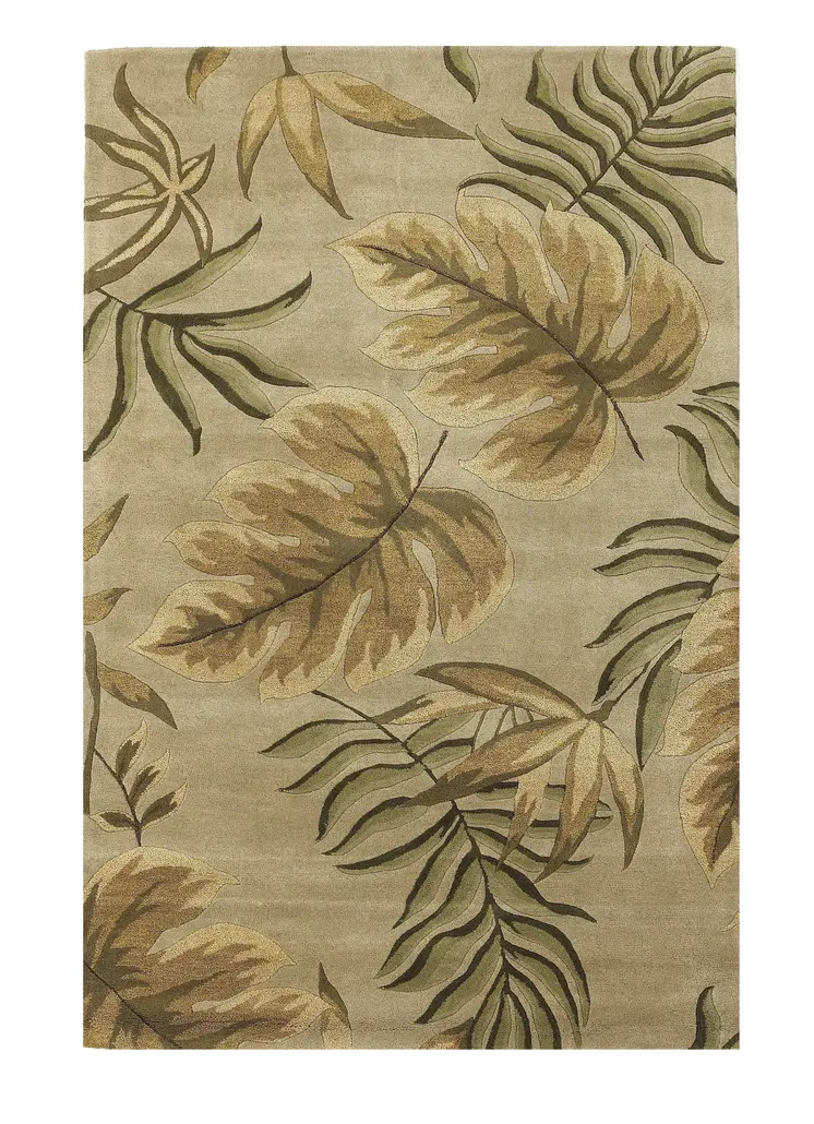 8' X 11' Sand And Beige Wool Botanical Leaves Hand Tufted Area Rug