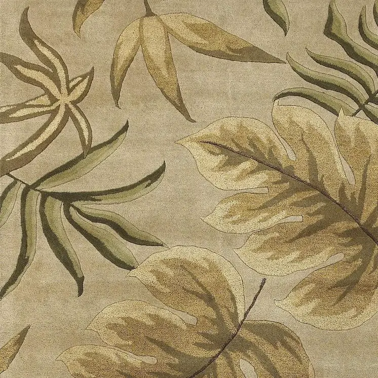 8' X 11' Sand And Beige Wool Botanical Leaves Hand Tufted Area Rug