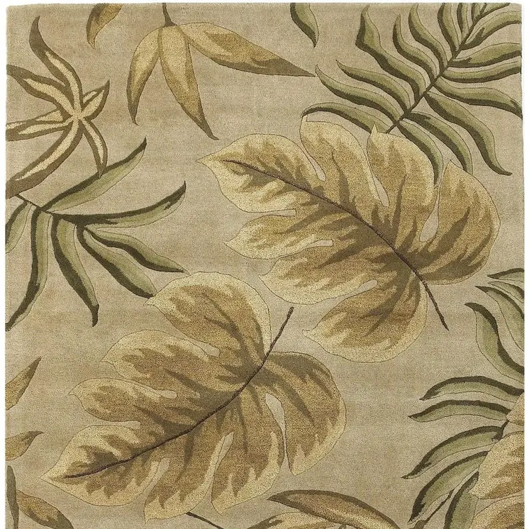 8' X 11' Sand And Beige Wool Botanical Leaves Hand Tufted Area Rug