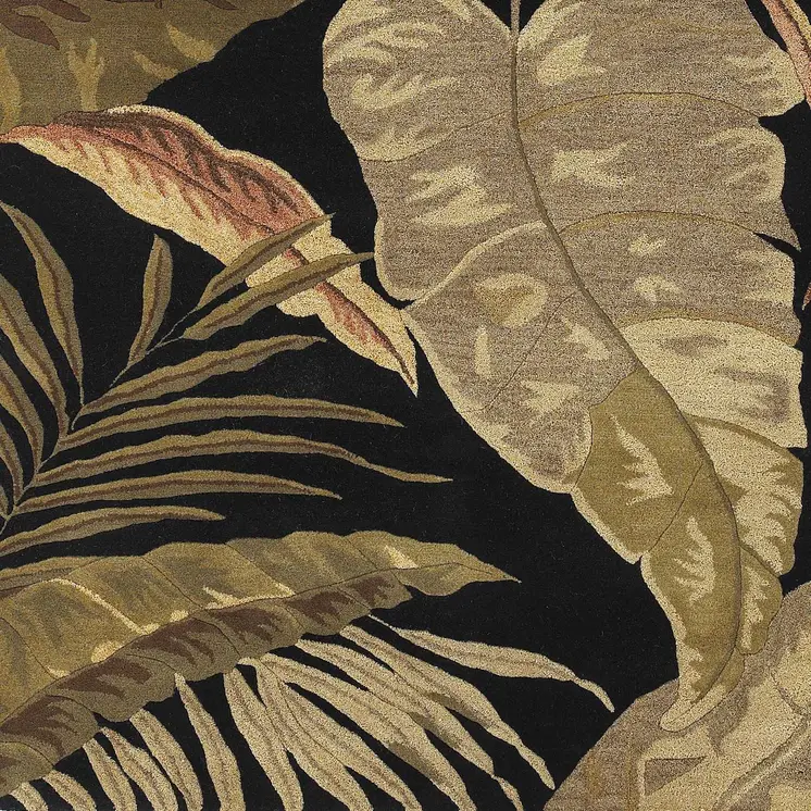 8' X 11' Black Beige And Green Wool Botanical Leaves Hand Tufted Area Rug