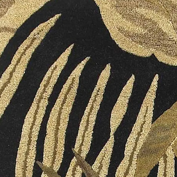 8' X 11' Black Beige And Green Wool Botanical Leaves Hand Tufted Area Rug