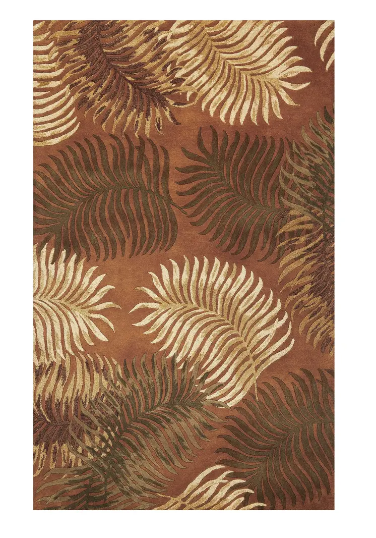 8' X 10' Rust Orange And Green Wool Botanical Leaves Hand Tufted Area Rug
