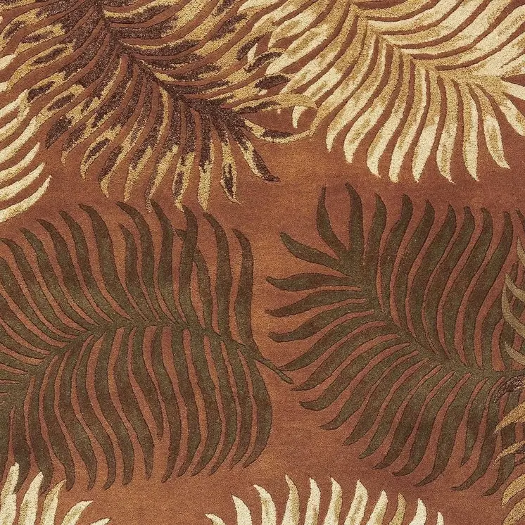 8' X 10' Rust Orange And Green Wool Botanical Leaves Hand Tufted Area Rug