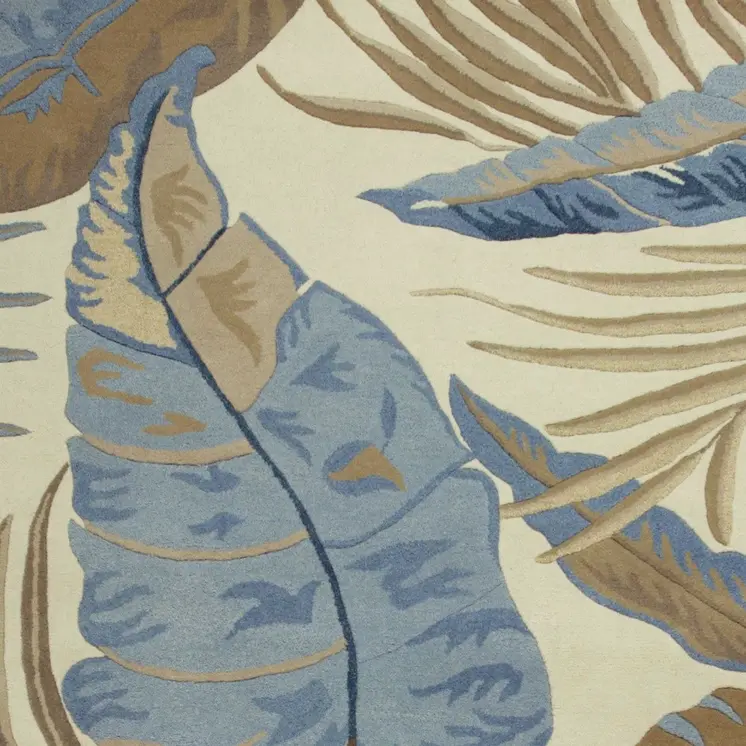 8' X 11' Ivory and Blue Wool Tropical Botanical Hand Tufted Area Rug