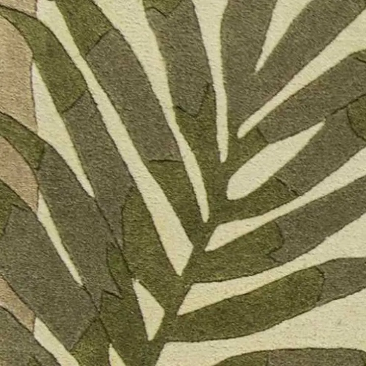8' X 11' Ivory Hand Tufted Bordered Tropical Leaves Indoor Area Rug