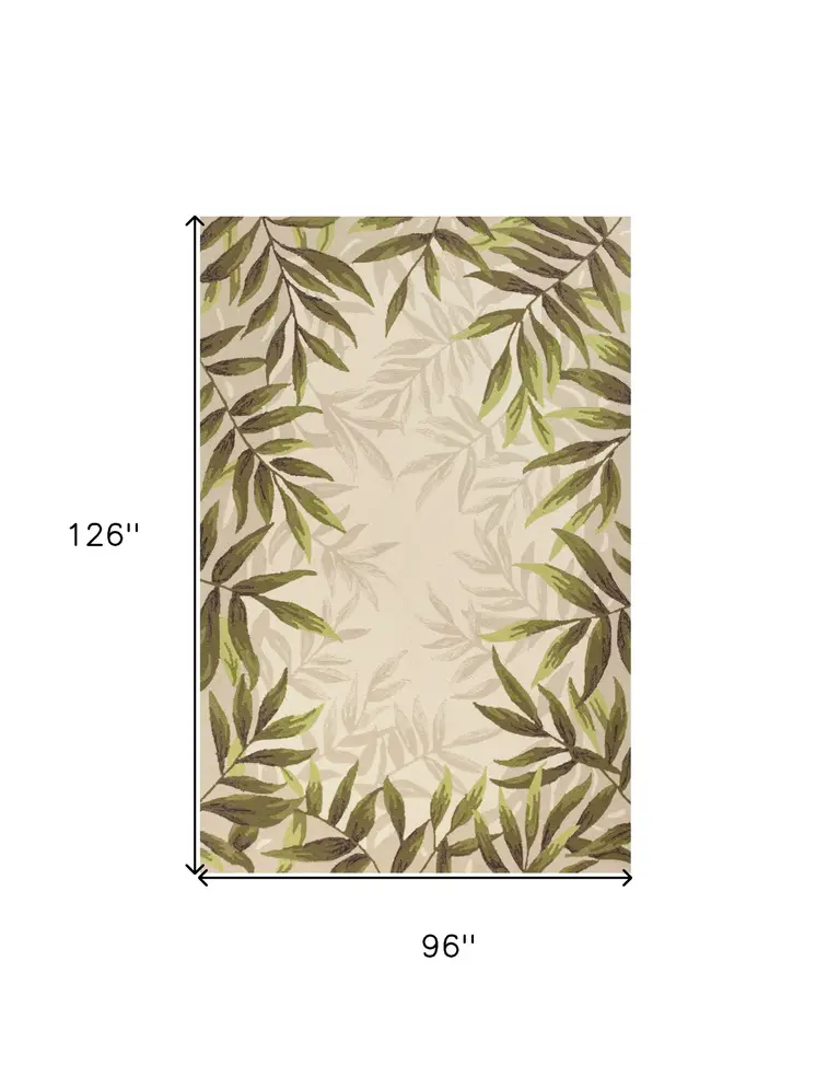 8' X 11' Ivory Hand Tufted Bordered Tropical Leaves Indoor Area Rug