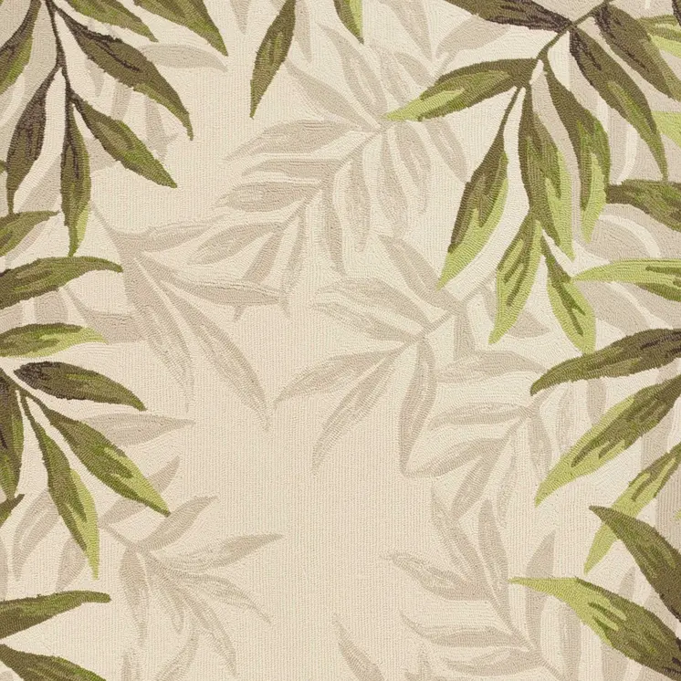 8' X 11' Ivory Hand Tufted Bordered Tropical Leaves Indoor Area Rug