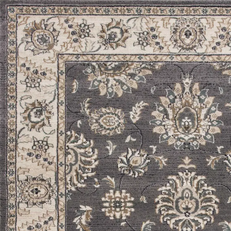9' X 12' Grey Ivory Bordered Floral Indoor Area Rug
