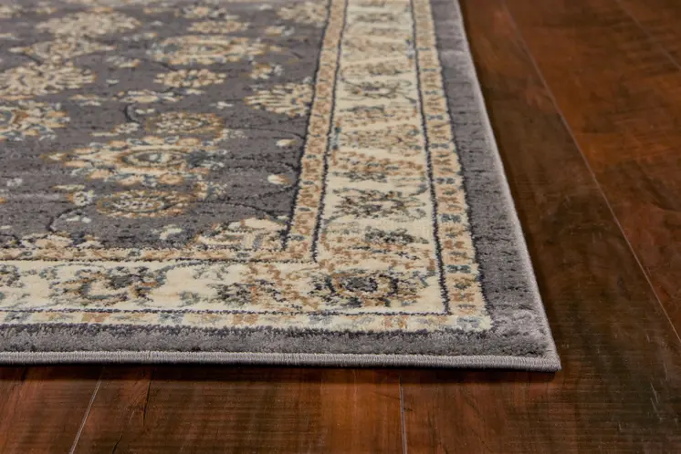 9' X 12' Grey Ivory Bordered Floral Indoor Area Rug
