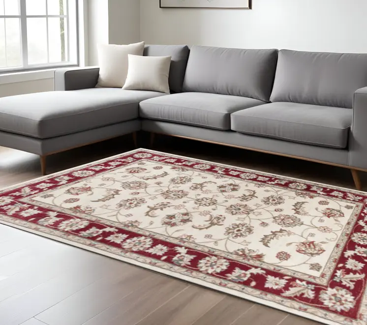 9' X 12'  Polypropylene Ivory Or Red Area Rug