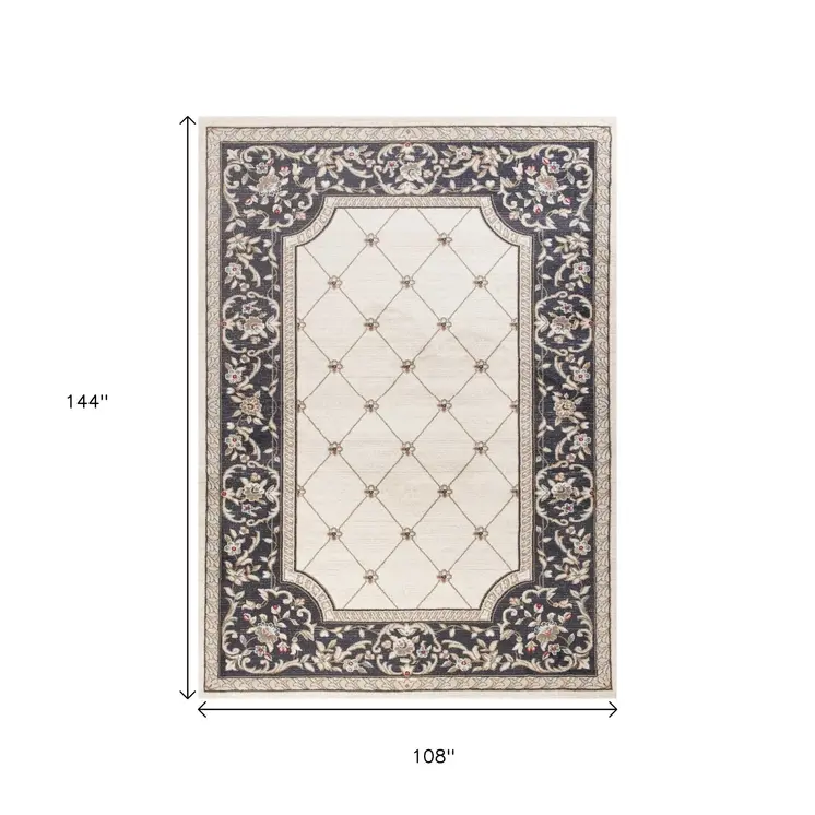 9' X 12' Ivory And Gray Floral Area Rug