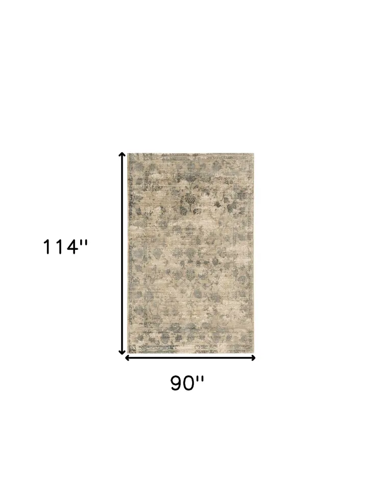 8' X 10' Sand And Blue Floral Hand Loomed Area Rug