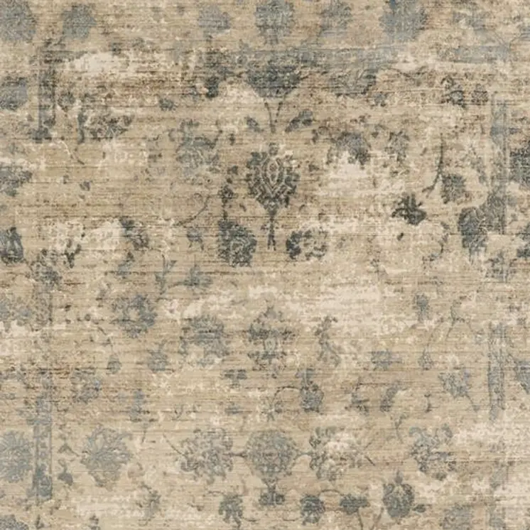 8' X 10' Sand And Blue Floral Hand Loomed Area Rug