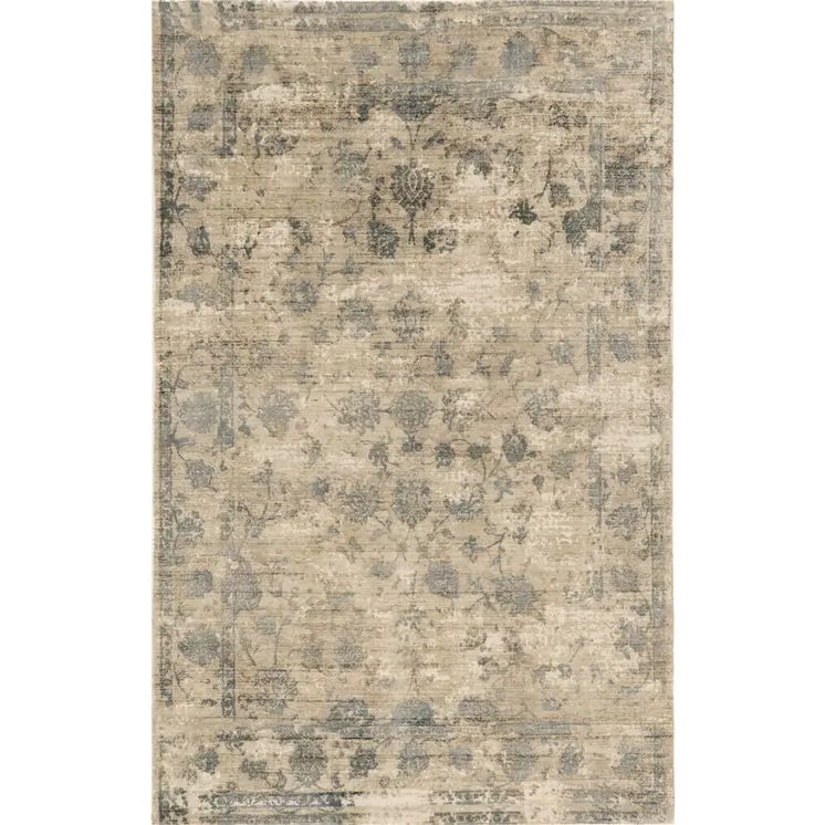 8' X 10' Sand And Blue Floral Hand Loomed Area Rug