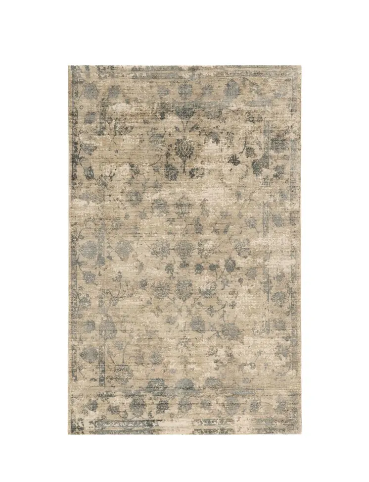 8' X 10' Sand And Blue Floral Hand Loomed Area Rug