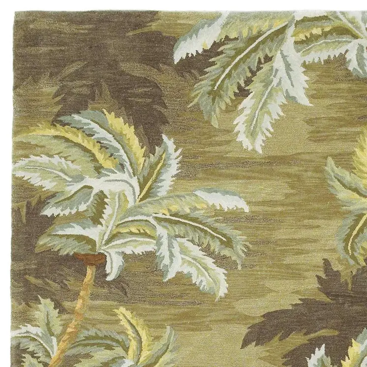 8' X 11'  Wool  Moss Green Palm Trees Area Rug