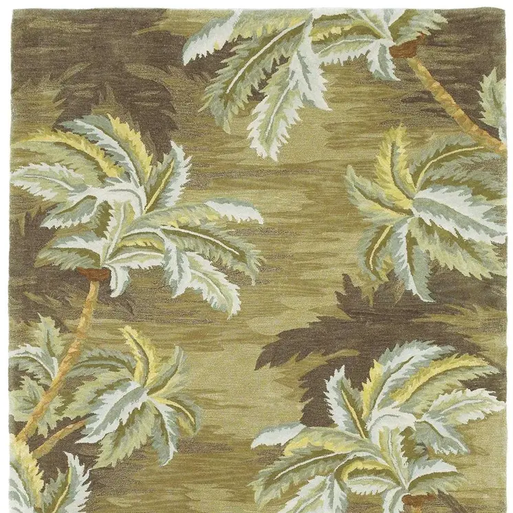 8' X 11'  Wool  Moss Green Palm Trees Area Rug