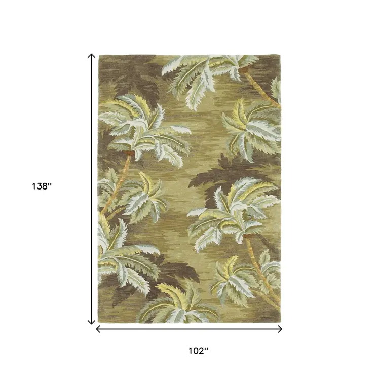8' X 11'  Wool  Moss Green Palm Trees Area Rug