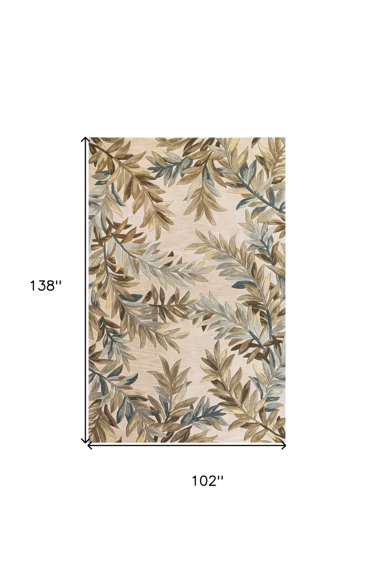 9' X 12' Ivory Hand Tufted Pinnate Fronds Indoor Area Rug