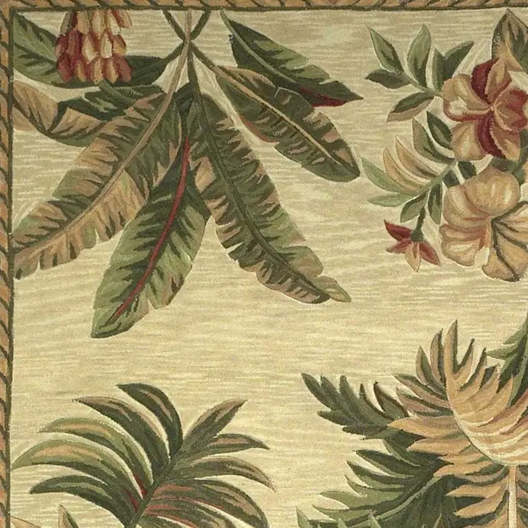 8' X 11'  Wool Ivory With Laurel Border Palm Tree Area Rug