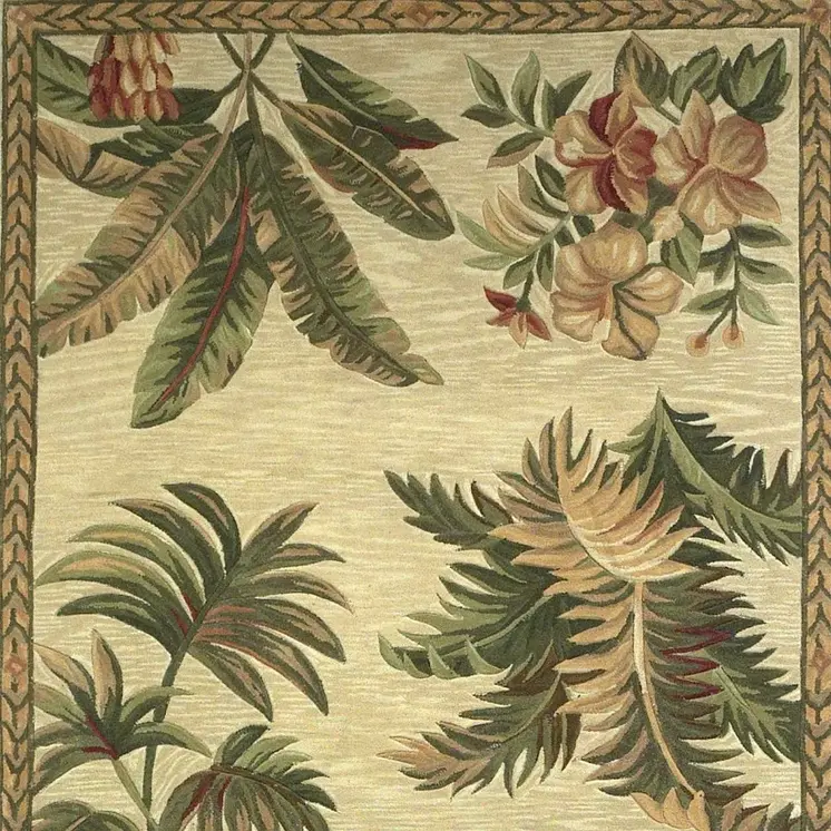 8' X 11'  Wool Ivory With Laurel Border Palm Tree Area Rug