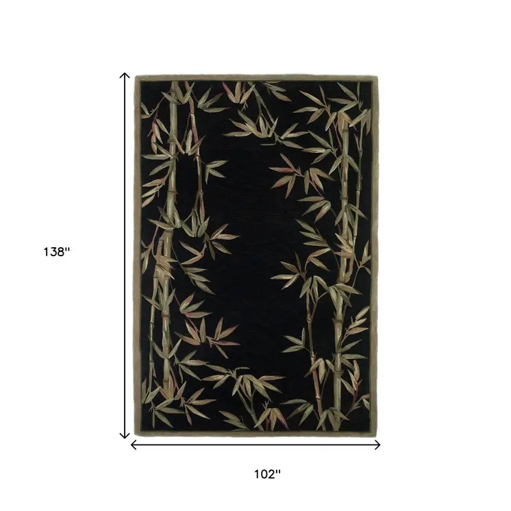 8' X 11'  Wool Black And Bamboo Area Rug