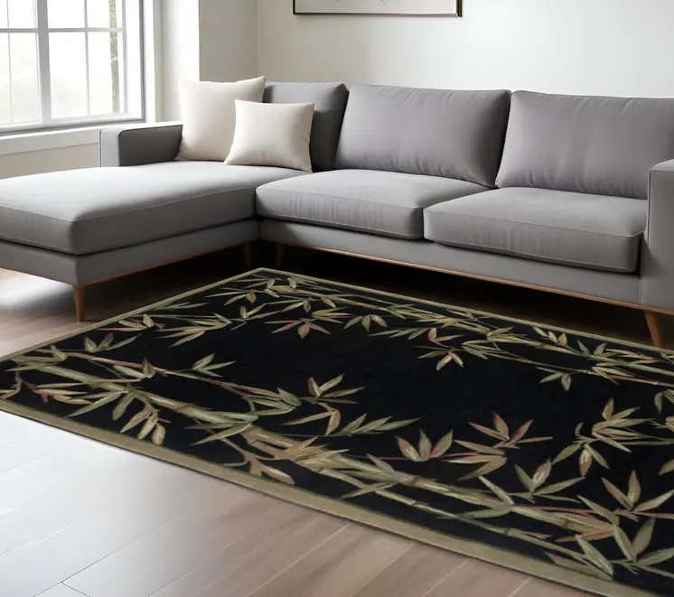 8' X 11'  Wool Black And Bamboo Area Rug
