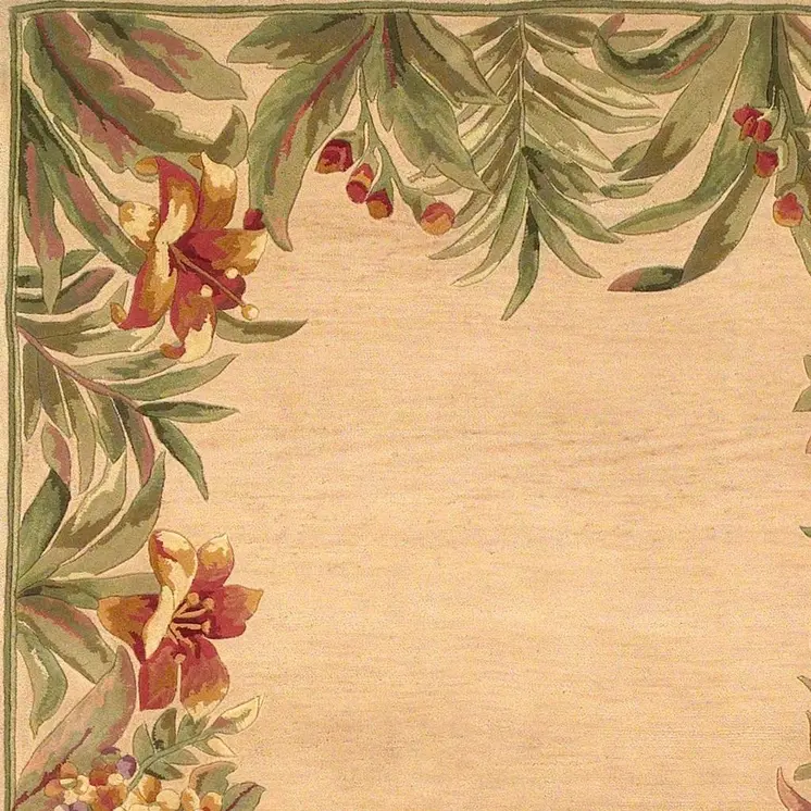 8' X 11'  Wool Ivory Tropical Greenery Area Rug