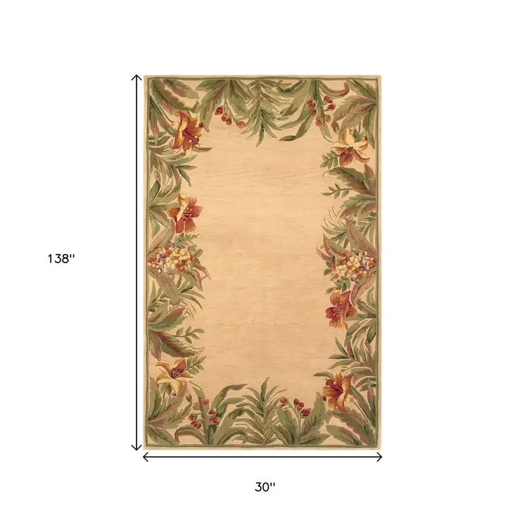 8' X 11'  Wool Ivory Tropical Greenery Area Rug