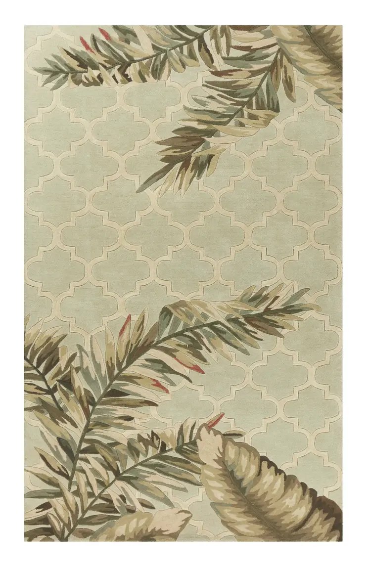 9' X 12' Green And Brown Wool Tropical Botanical Hand Tufted Area Rug