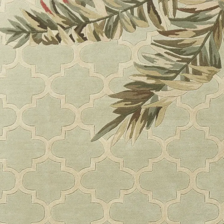 9' X 12' Green And Brown Wool Tropical Botanical Hand Tufted Area Rug