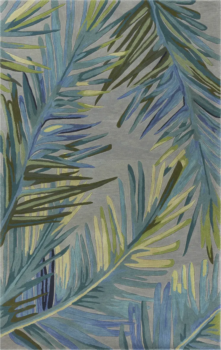 9' X 12' Gray And Blue Wool Tropical Botanical Hand Tufted Area Rug