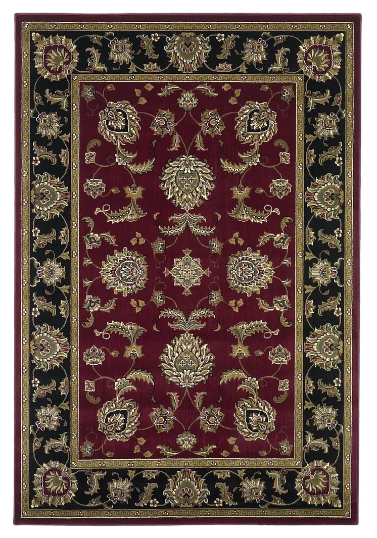 10' X 13' Red Black And Gold Floral Area Rug