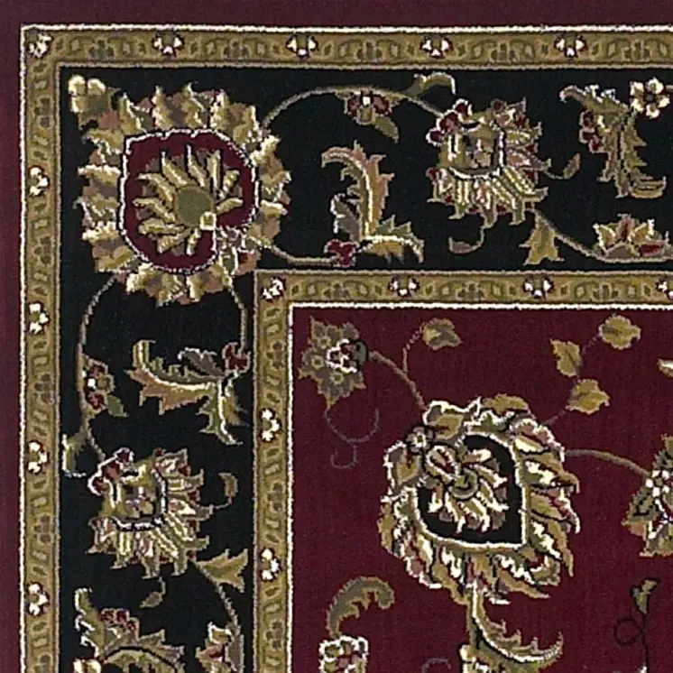 10' X 13' Red Black And Gold Floral Area Rug