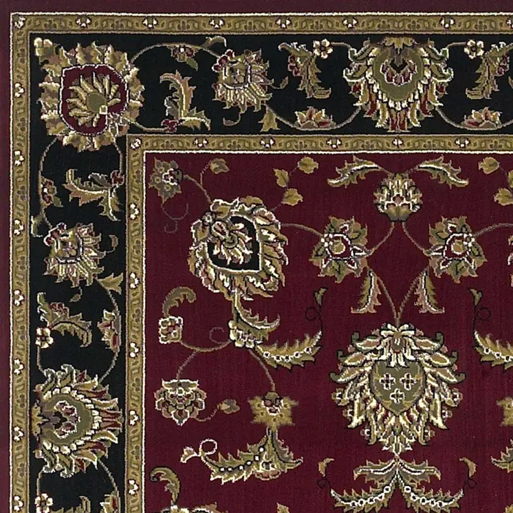 10' X 13' Red Black And Gold Floral Area Rug