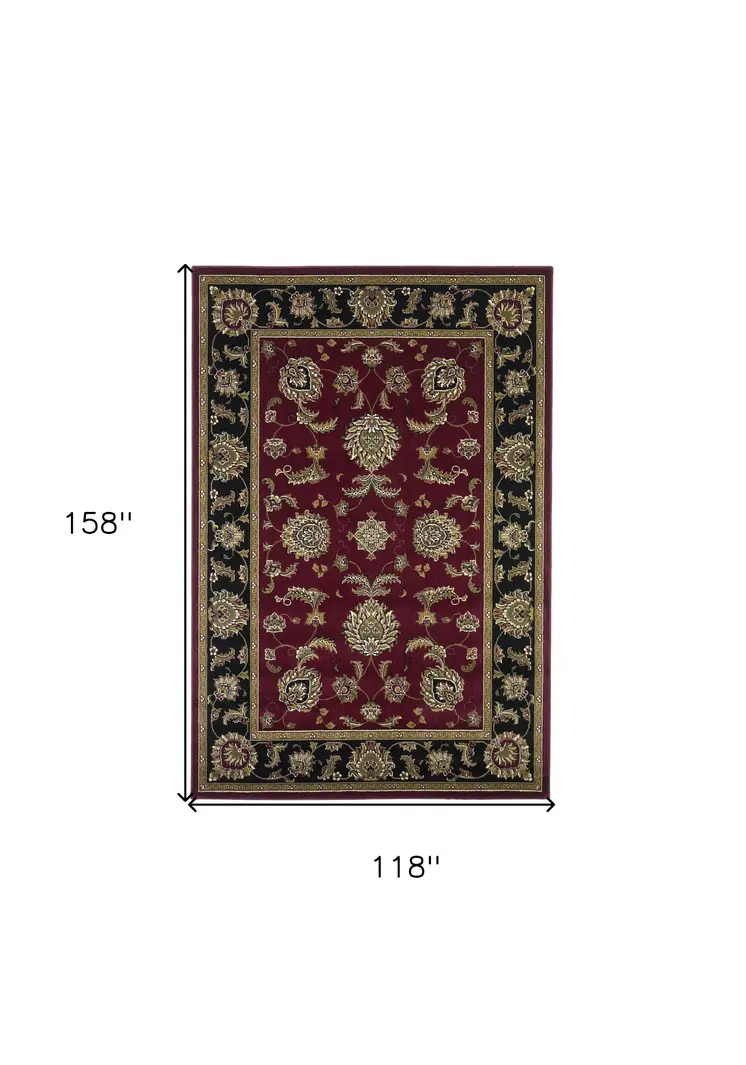 10' X 13' Red Black And Gold Floral Area Rug