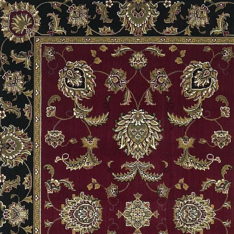 10' X 13' Red Black And Gold Floral Area Rug