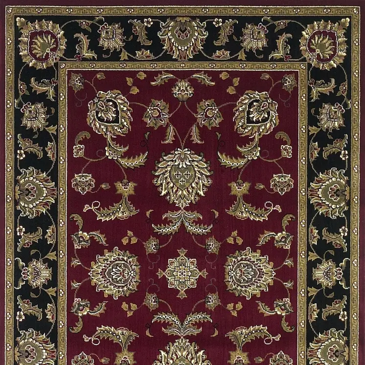 10' X 13' Red Black And Gold Floral Area Rug