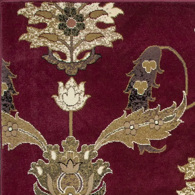 9' X 13' Red Beige And Brown Floral Area Rug