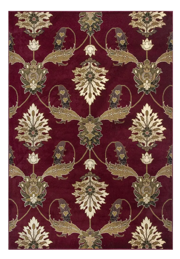 9' X 13' Red Beige And Brown Floral Area Rug