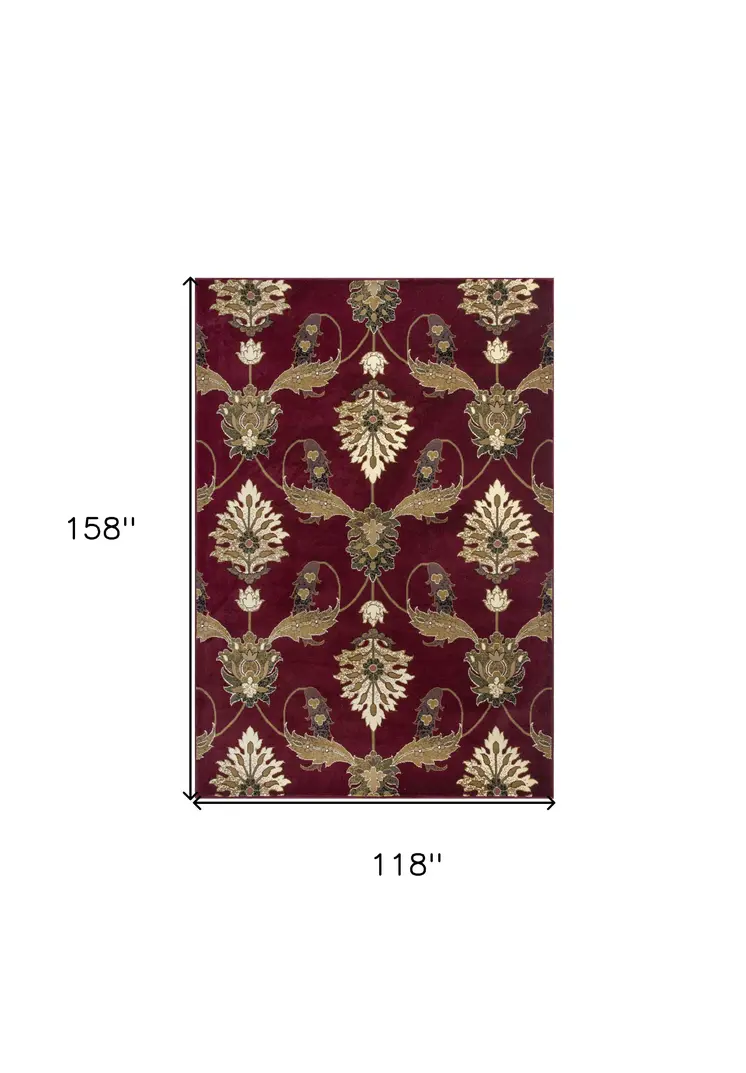 9' X 13' Red Beige And Brown Floral Area Rug