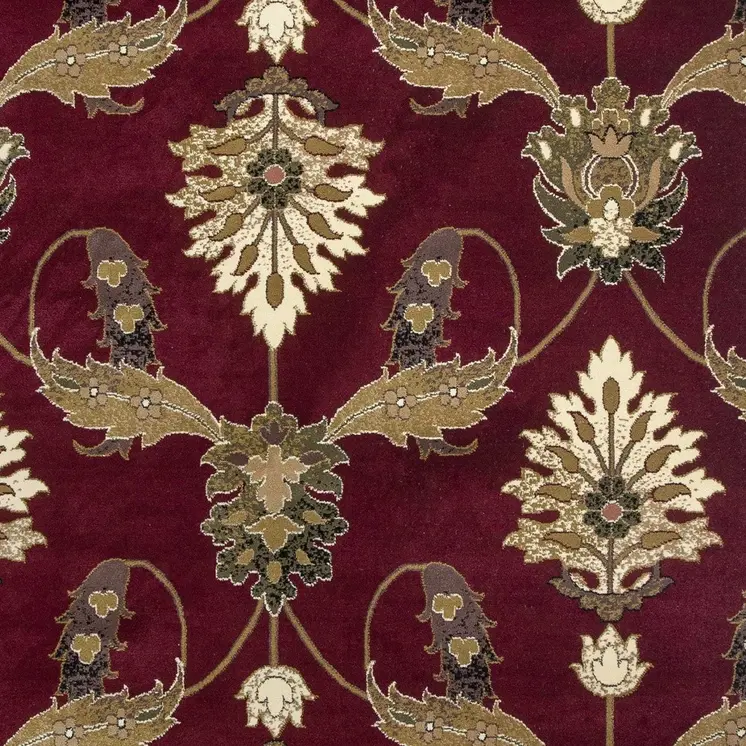 9' X 13' Red Beige And Brown Floral Area Rug