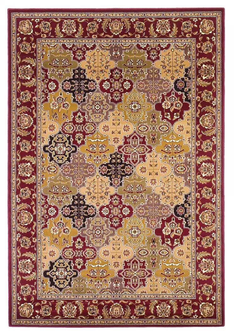 10' X 13' Red Beige And Black Quatrefoil Area Rug