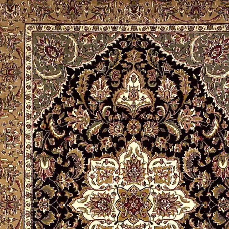 10' X 13' Black Beige Machine Woven Floral Medallion Indoor Area Rug
