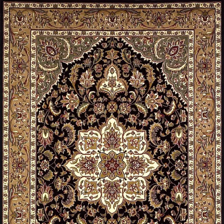10' X 13' Black Beige Machine Woven Floral Medallion Indoor Area Rug