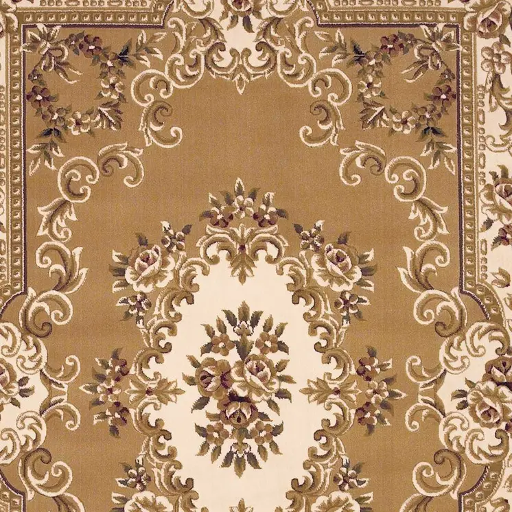 10' X 13' Beige Ivory And Brown Floral Medallion Area Rug