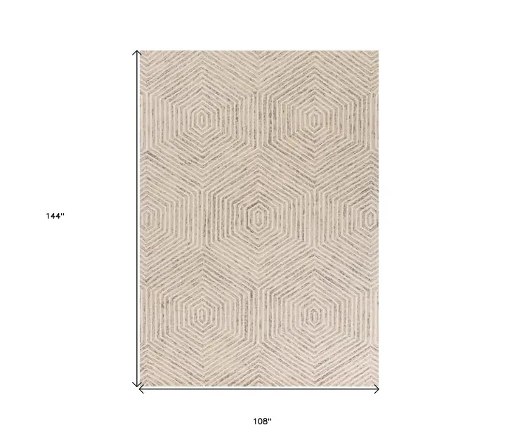 9' X 12' Sand Beige Wool Geometric Hand Tufted Area Rug