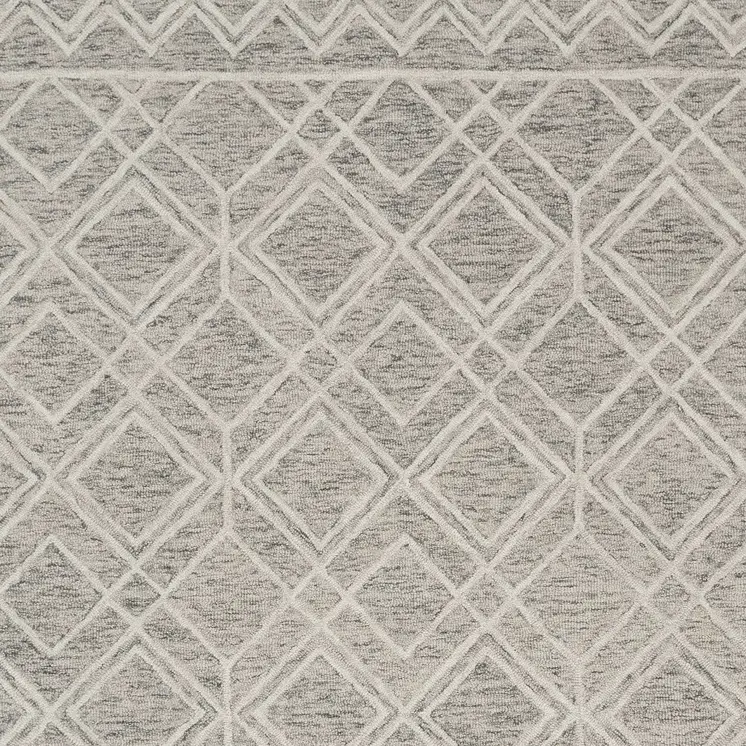 9' X 12' Sand Beige And Ivory Wool Geometric Hand Tufted Area Rug