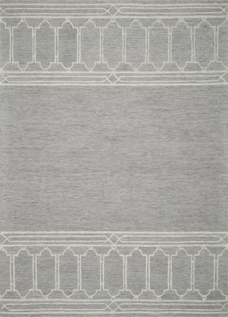 9' X 12' Gray And Light Gray Wool Geometric Hand Tufted Area Rug